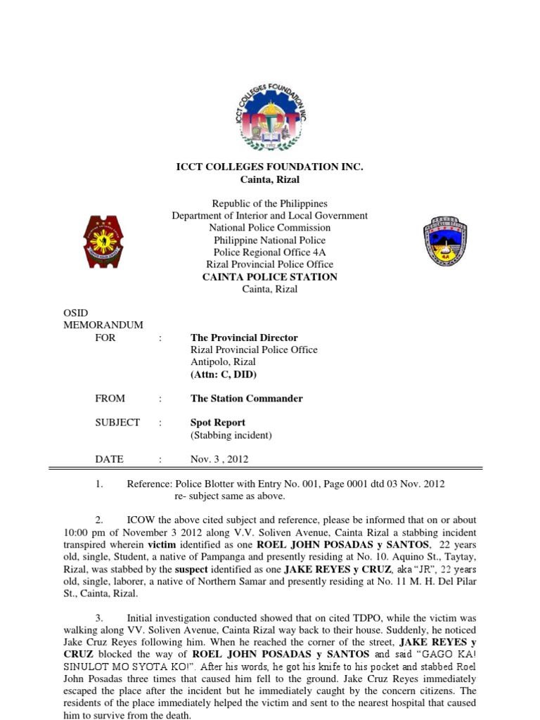 Halimbawa Ng Police Report Tagalog